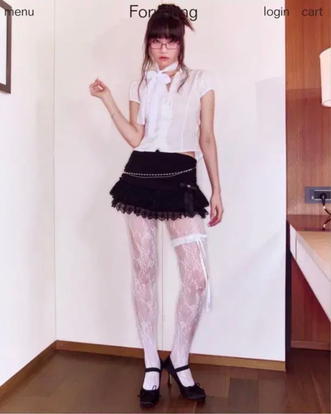 새상품) 포어링 쉬폰 레이스 미니 스커트 상품이미지3
