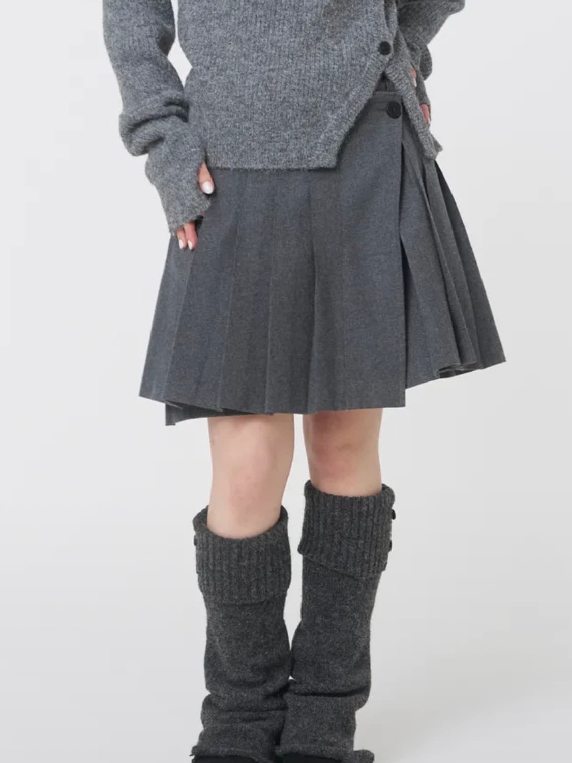 미세키서울 플리츠 미디 스커트 다크 그레이 1 상품이미지3