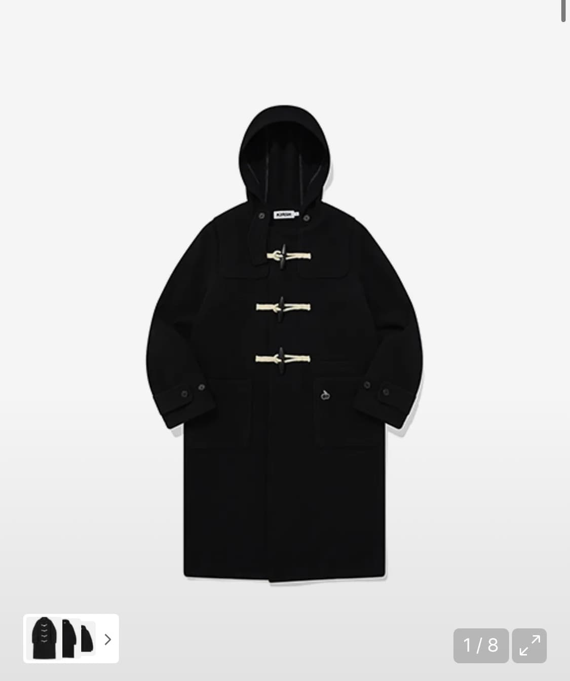 키르시 유니 모노 체리 후드 롱 더플 코트 블랙 1 떡코 상품이미지1