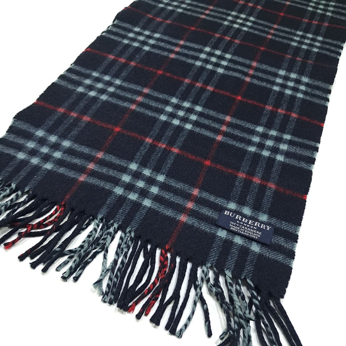 MX581 버버리 00s 영국판 캐시미어 체크 네이비 머플러 목도리 상품이미지4
