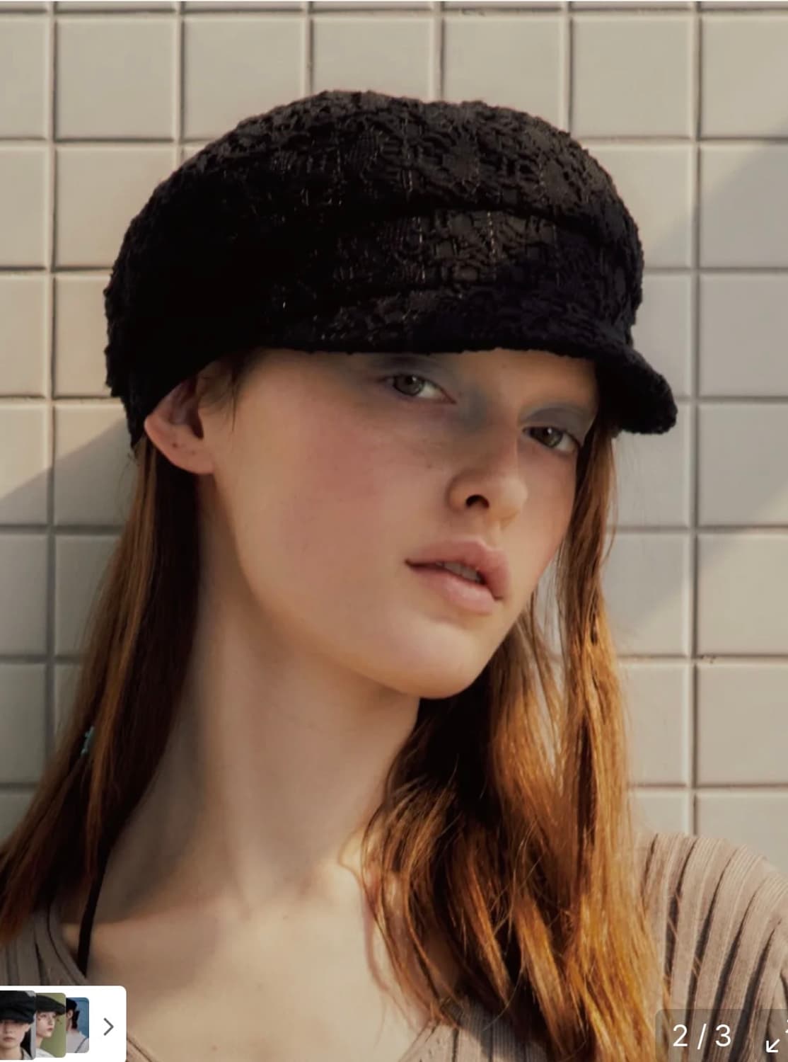 CROCHET NOUVELLE MARGOT HAT IN BLACK헌팅캡 상품이미지2