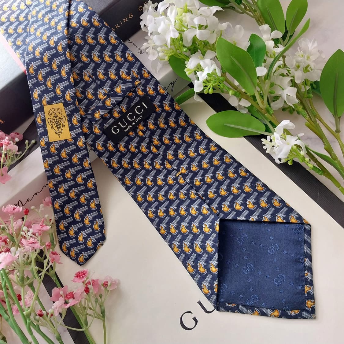 GUCCI 구찌 실크 네이비 권총 모티브 넥타이 9.5cm A+등급 K1 상품이미지4