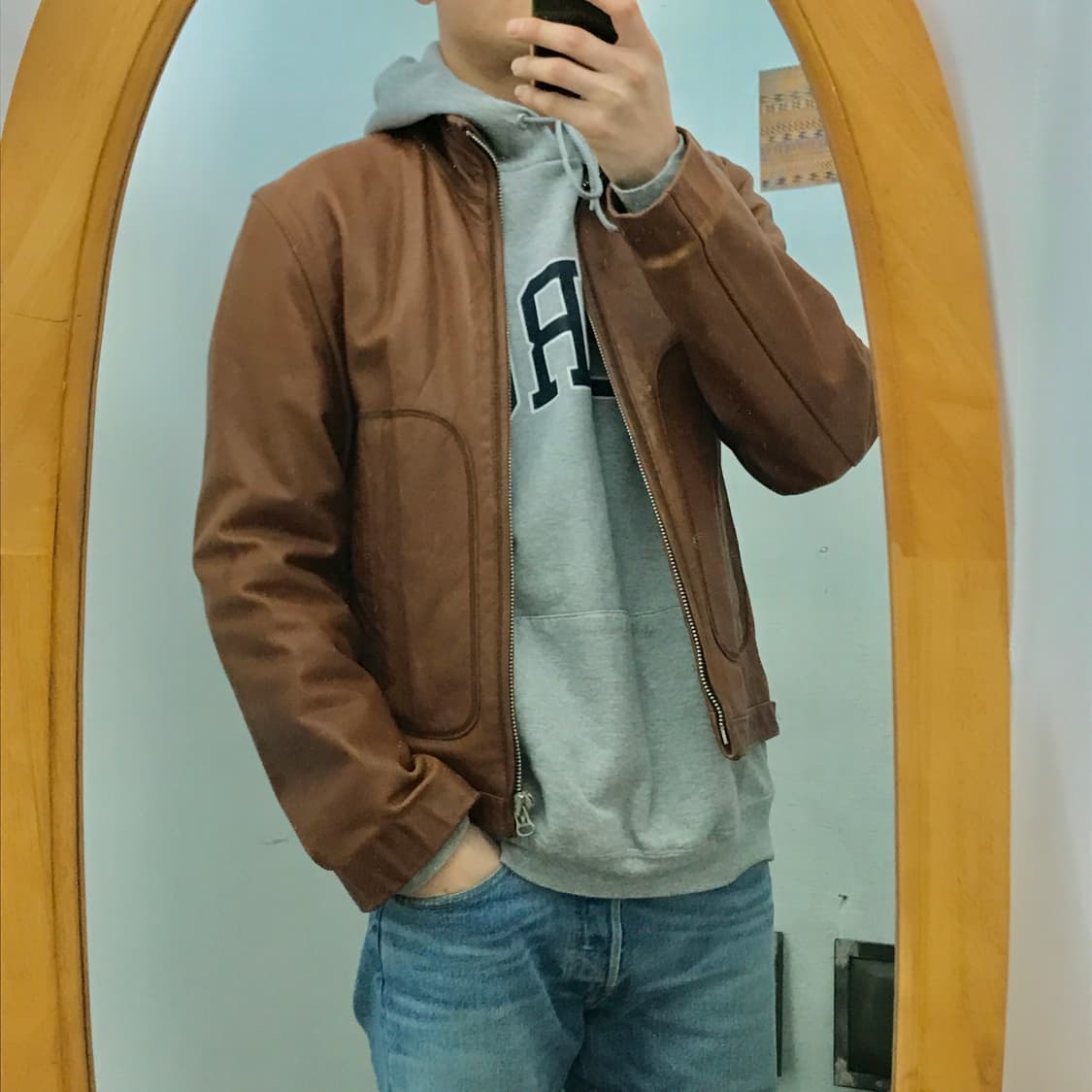 휴고 보스 소가죽 브라운 집업 레더 자켓 남성 105 사이즈 상품이미지10