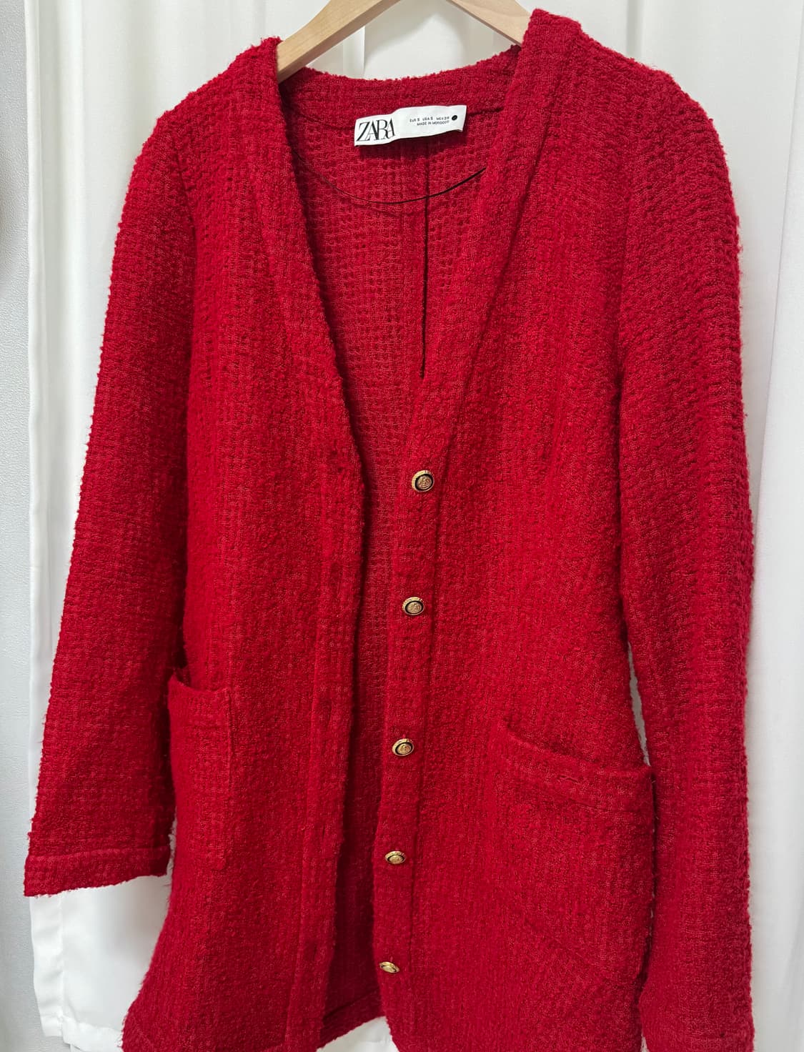 자라 레드 트위드 가디건 상품이미지5