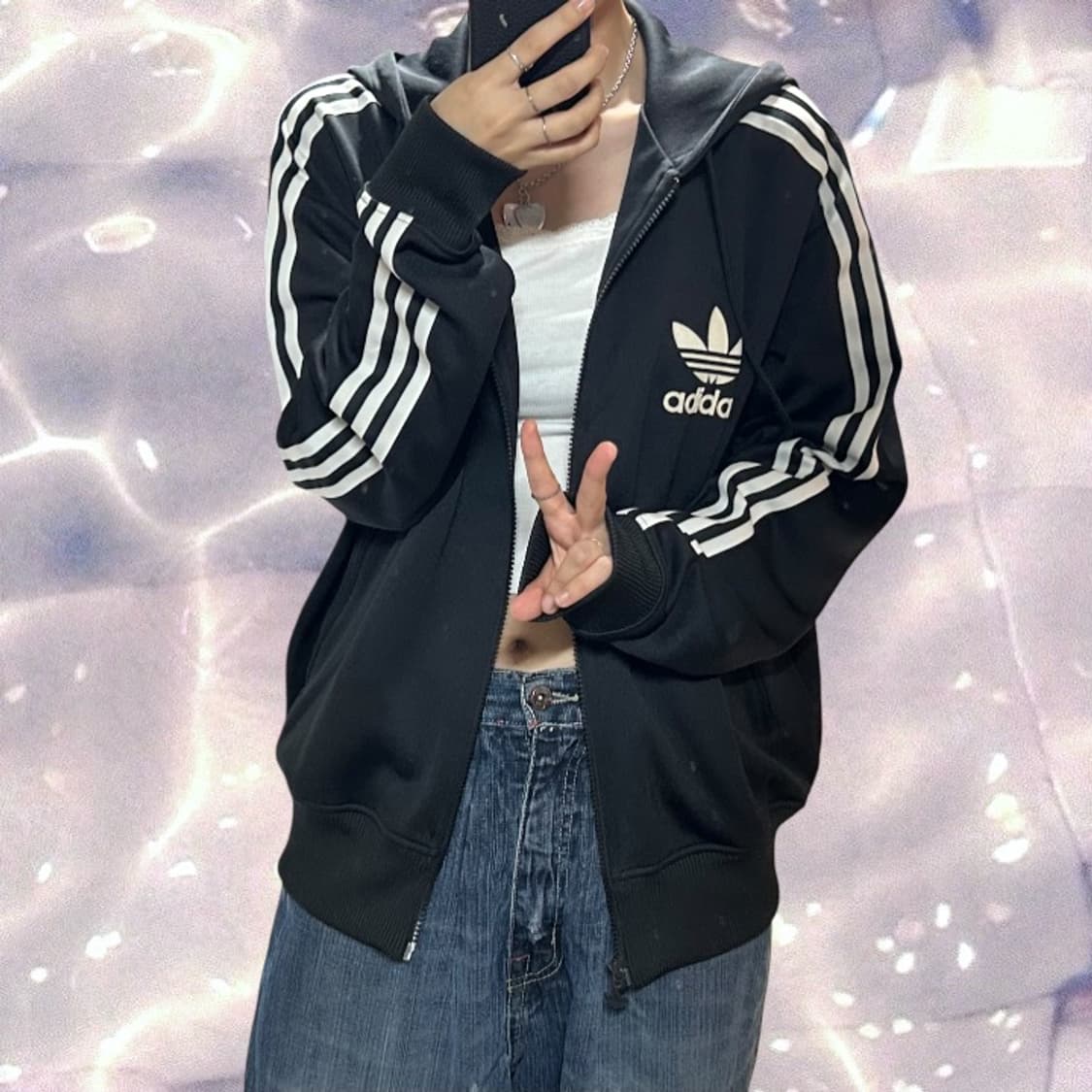 00s 아디다스 플락 후드 집업 져지 블랙 L 상품이미지3