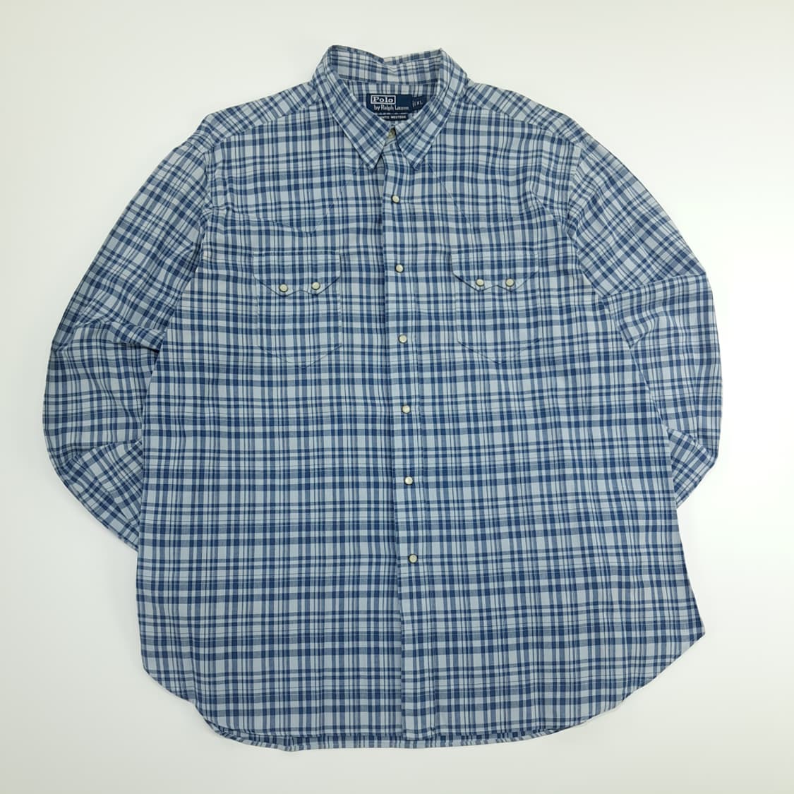 CN754 XL 폴로 랄프로렌 스모키블루 웨스턴 체크 긴팔 셔츠 남방 상품이미지1