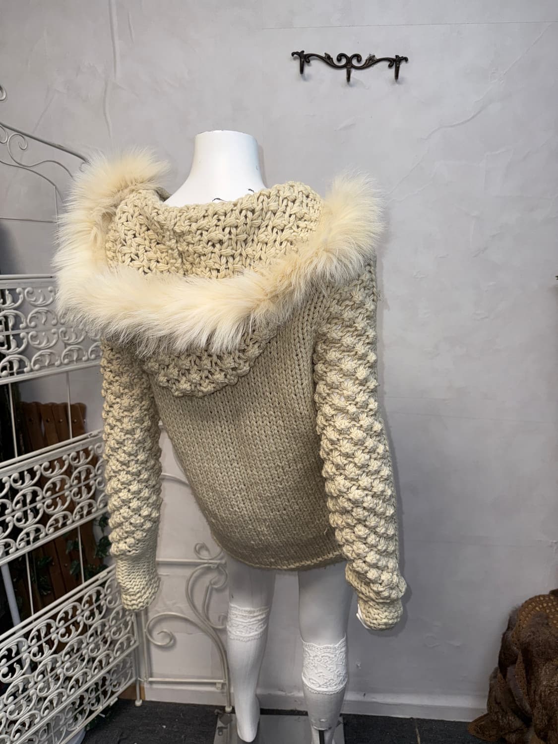 Ivory rex&fox fur wool hood cardigan 상품이미지5