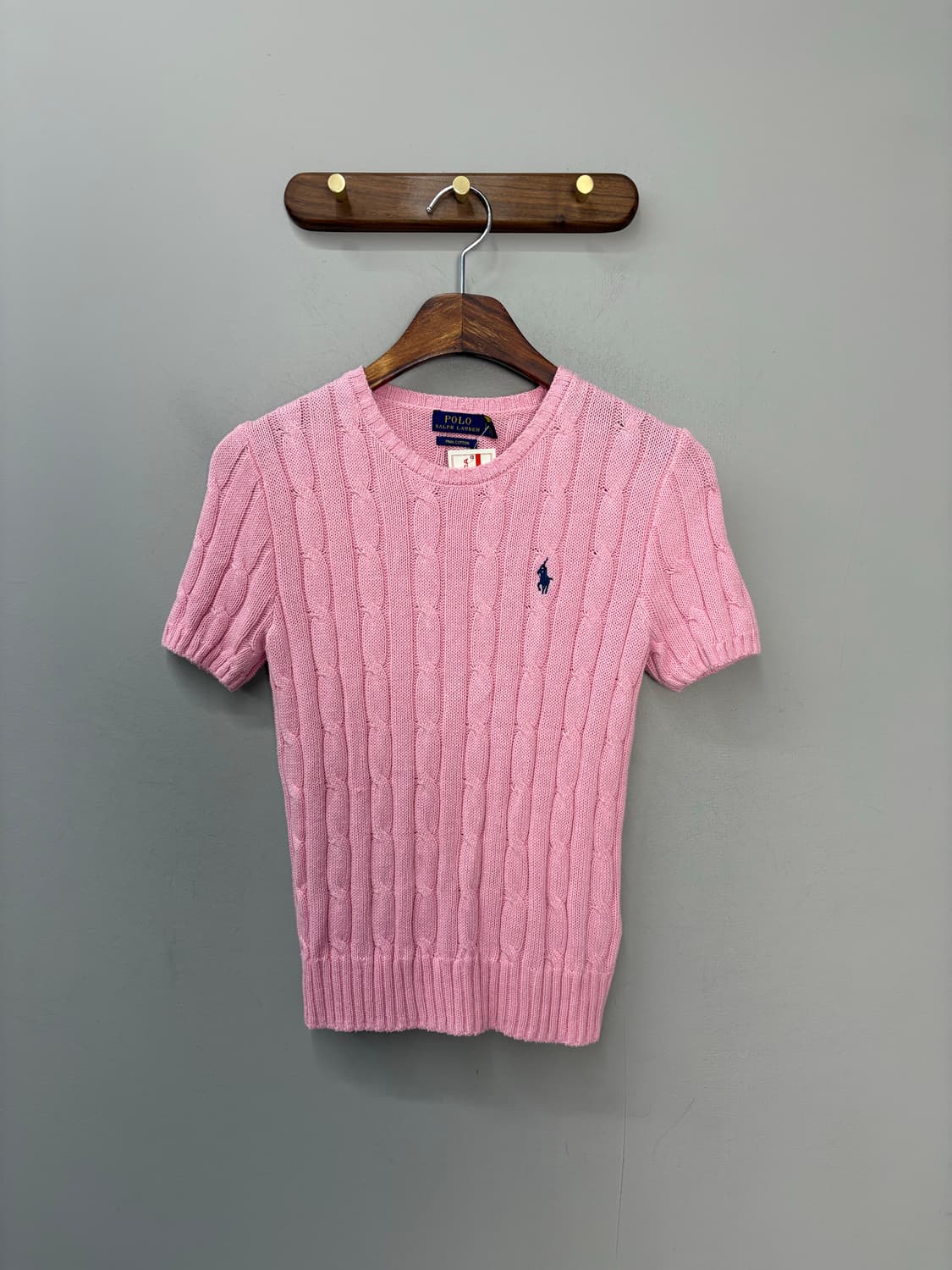 폴로랄프로렌 포니로고 핑크 피마코튼 케이블 반팔 니트 A2953 상품이미지2