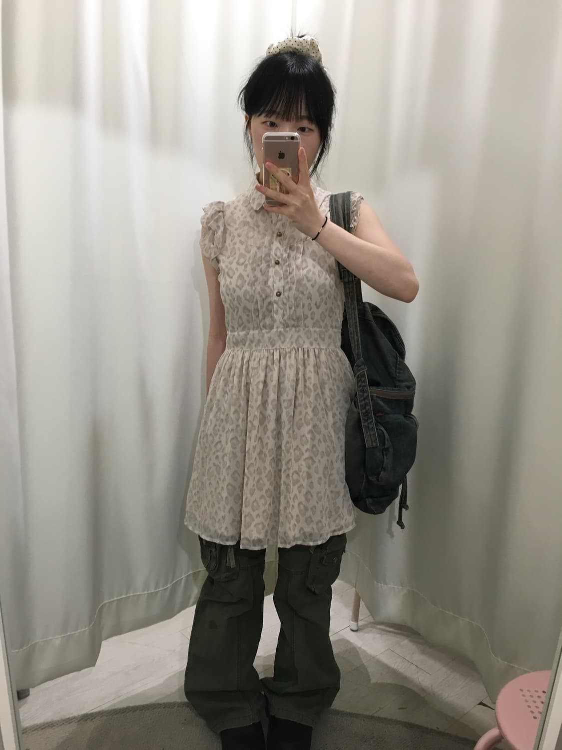 갸루 호피 레오파드 연핑크 프릴 미니 원피스 상품이미지2