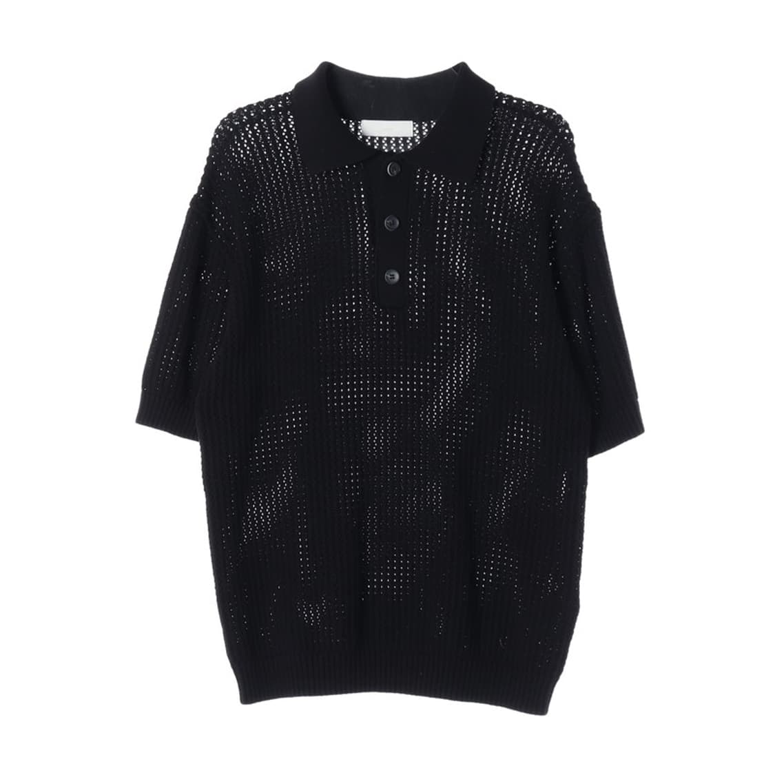 미나브 퓨어코튼 펀칭 카라 니트 블랙 XL 상품이미지1