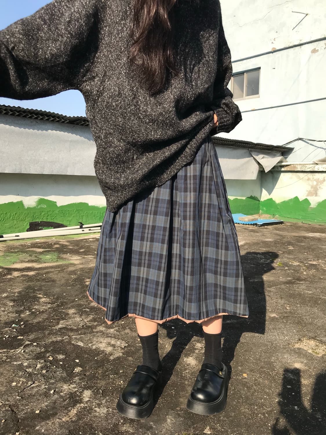 체크&브라운 리버시블 스커트 상품이미지1