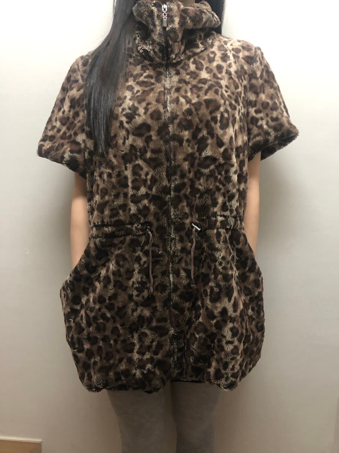 빈티지 레오파드 퍼 롱 집업 상품이미지1