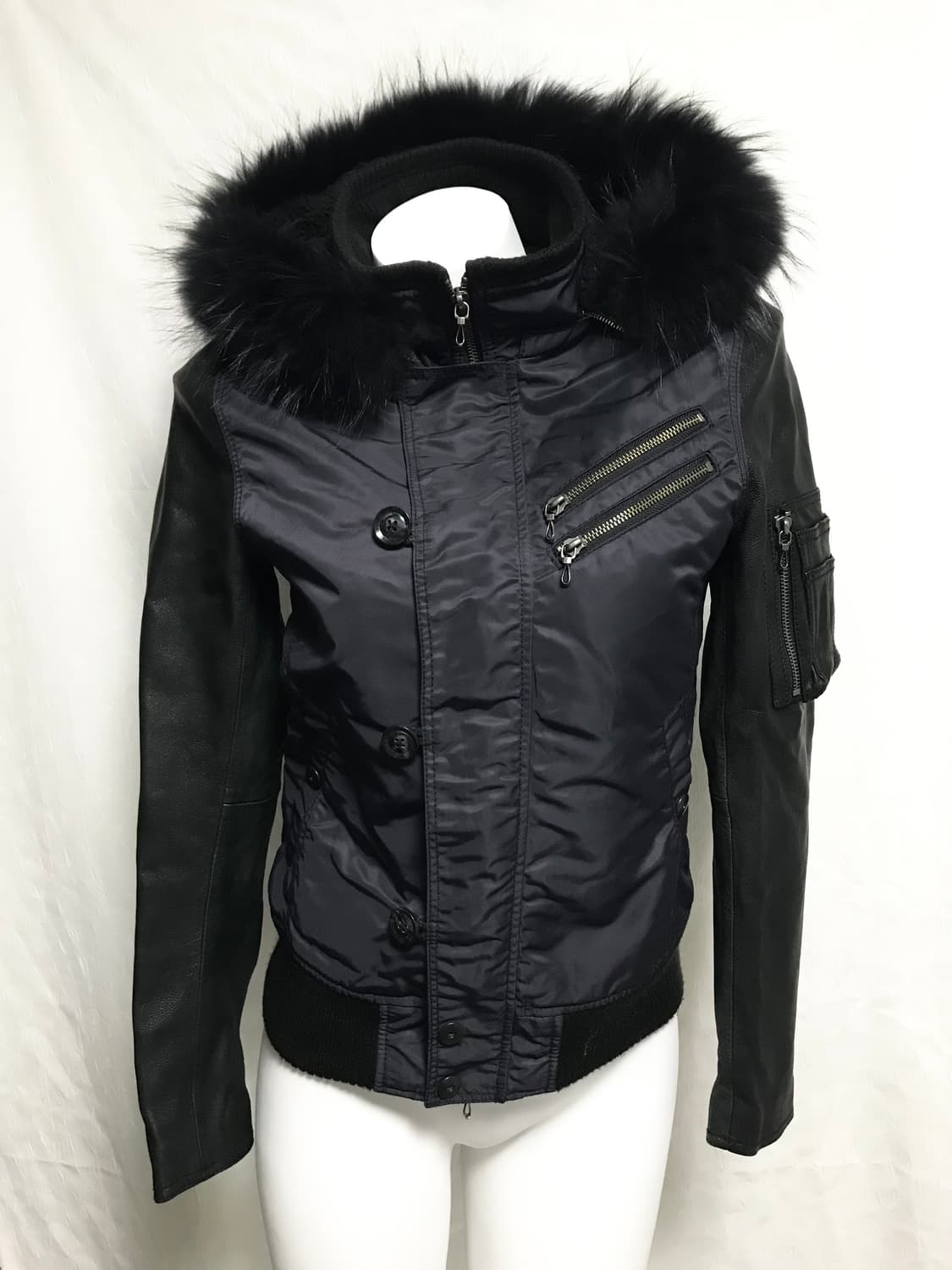 택포•빈티지 vkei 펑크 n2b 레더 퍼 후드 자켓 상품이미지1