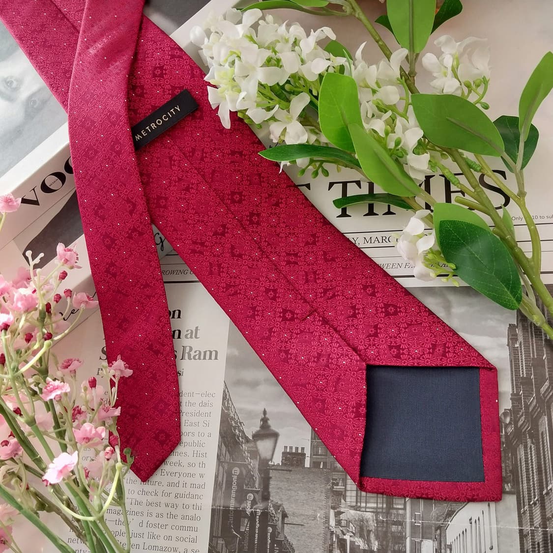 메트로시티 실크 미니 플로럴 자카드 넥타이 8.8cm A+등급 K1597 상품이미지5