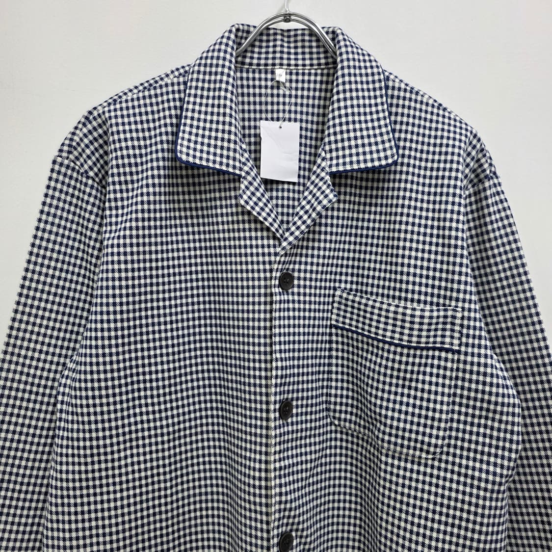 깅엄 체크 네이비 화이트 겨울 잠옷 파자마 세트 남녀공용 상품이미지5