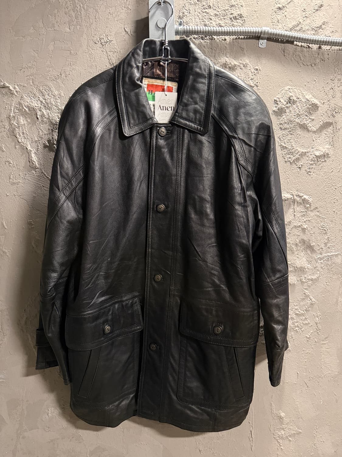 하나이 양가죽 레더 하프 코트 블랙 M 상품이미지1