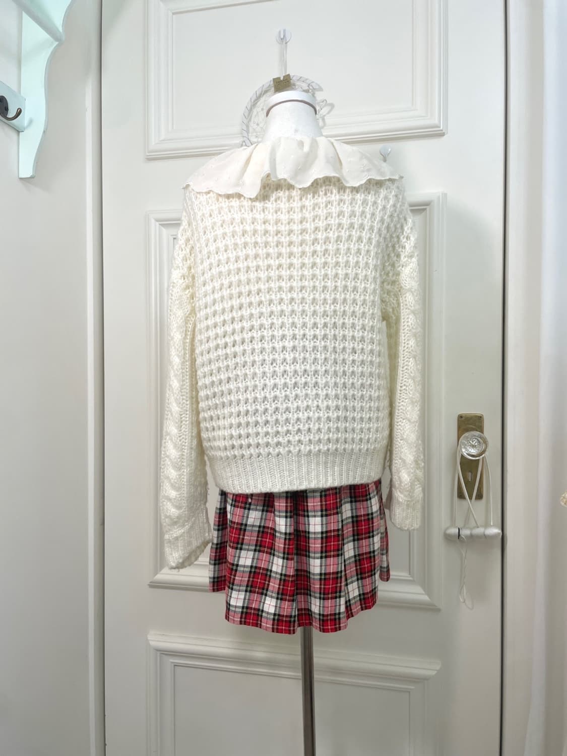 red check button back bow midi skirt 상품이미지8