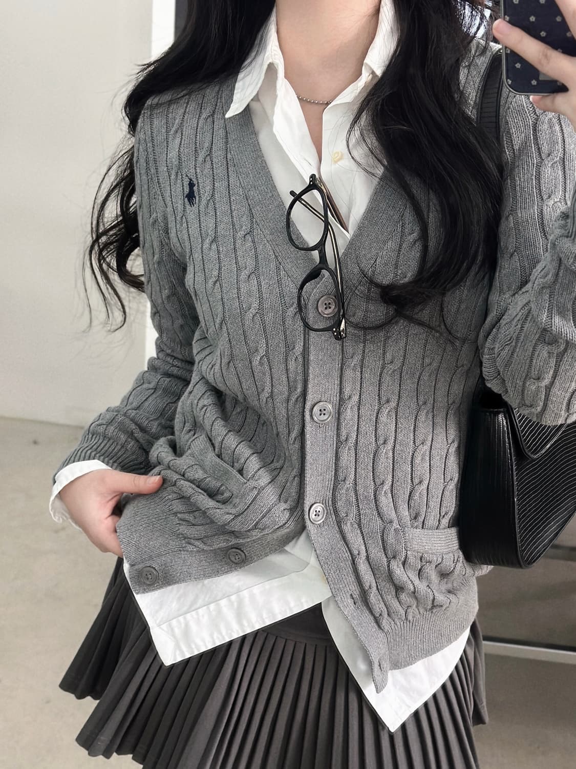 폴로 랄프로렌 그레이 V넥 케이블 니트 가디건   상품이미지1