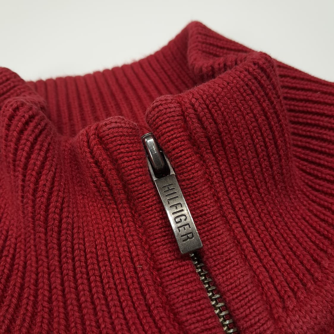 CL215 S 타미힐피거 코튼 헤비립 크림슨레드 풀집업 가디건 상품이미지3