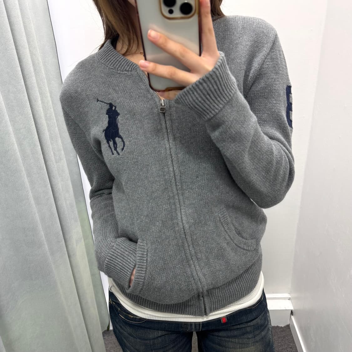 폴로 그레이 빅포니 집업가디건 상품이미지2