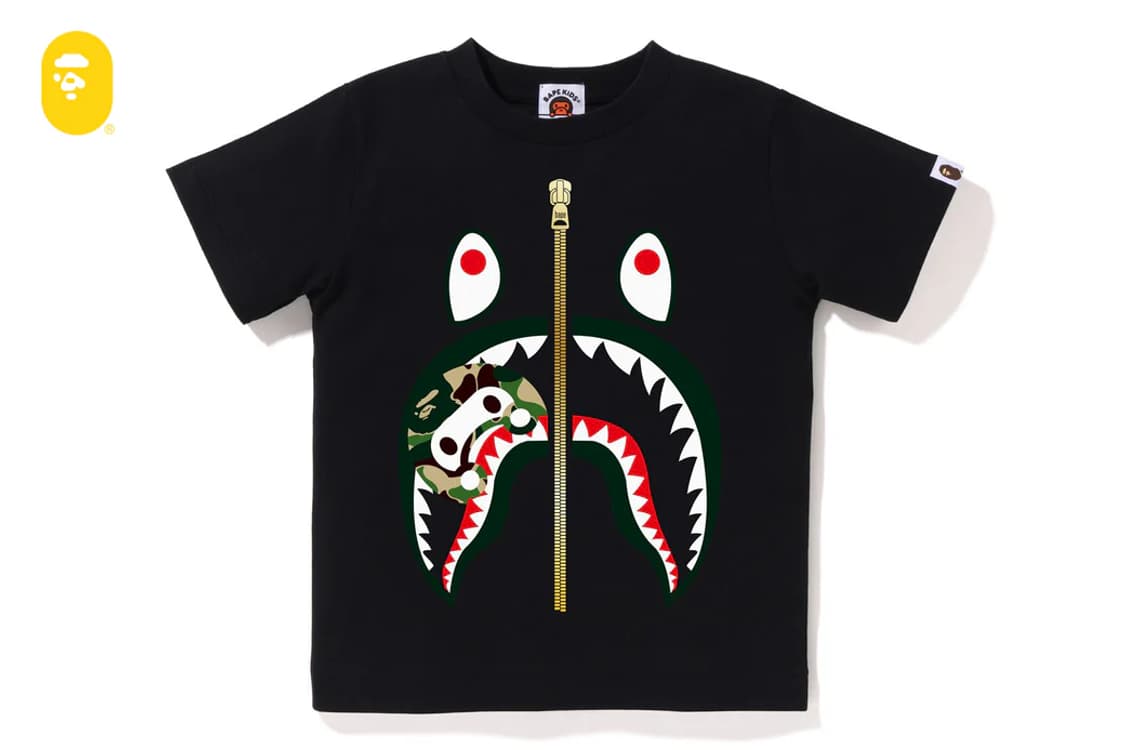 [160] 베이프 ABC 그린카모 마일로 인 샤크 반팔티 블랙 키즈 상품이미지1