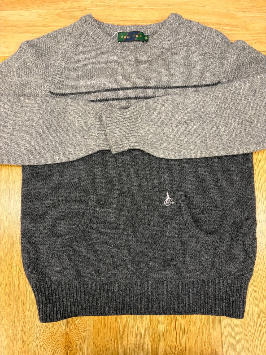 [90]빈폴 여성 회색 스트라이프 니트 모 100 상품이미지4