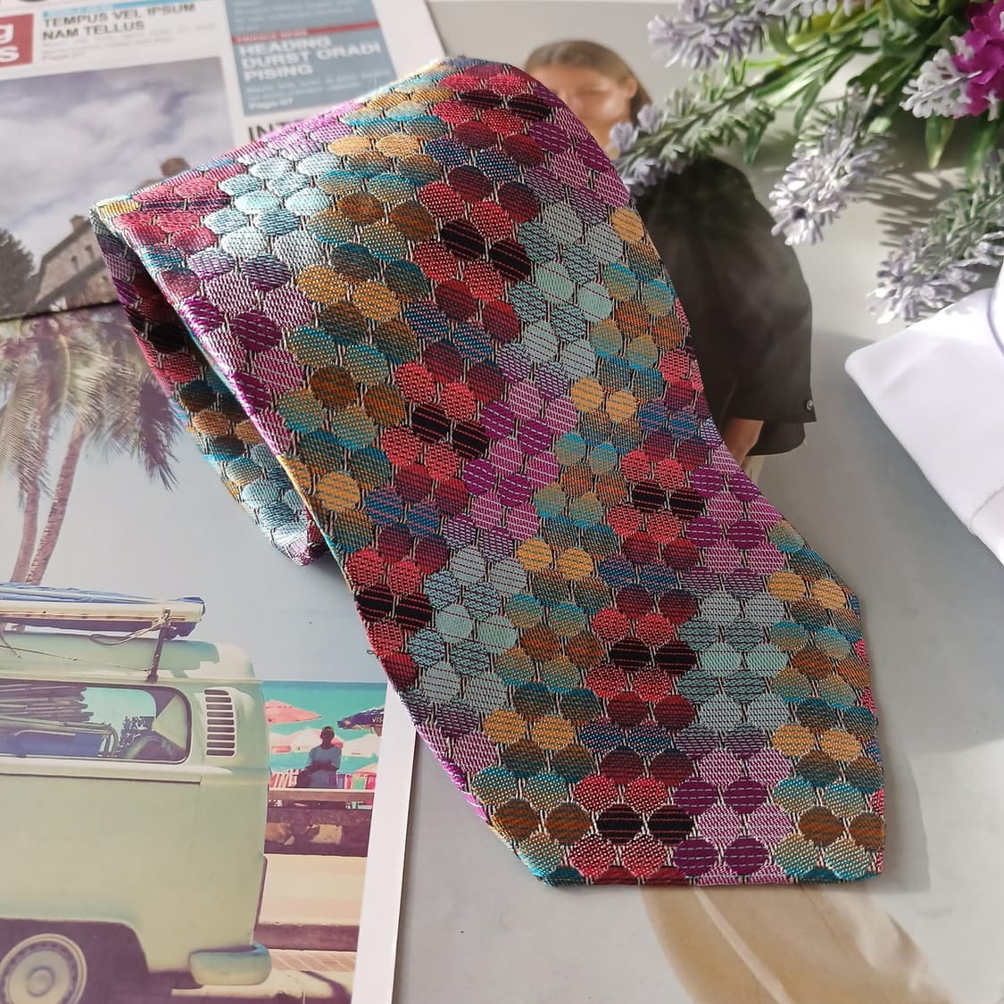 미쏘니 실크 멀티컬러 스케일 패턴 넥타이 8.8cm A+등급 A18850 상품이미지2