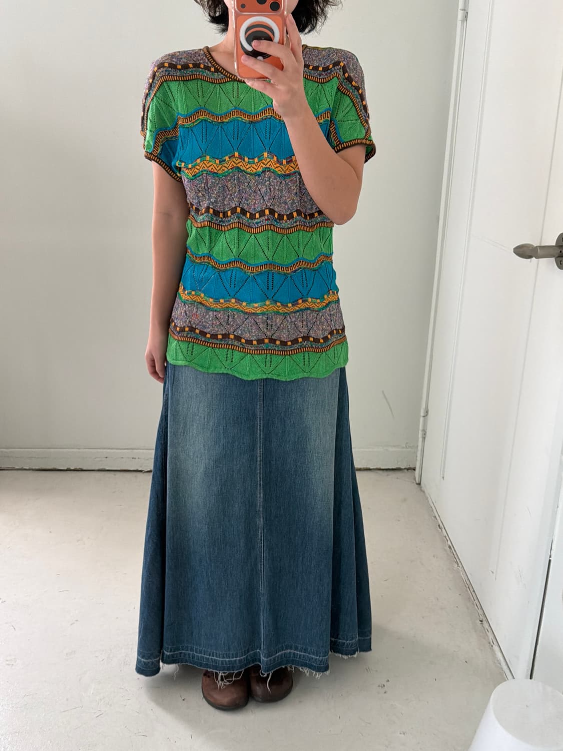 일본빈티지 woadblue핀턱 데님 맥시 롱스커트 상품이미지4