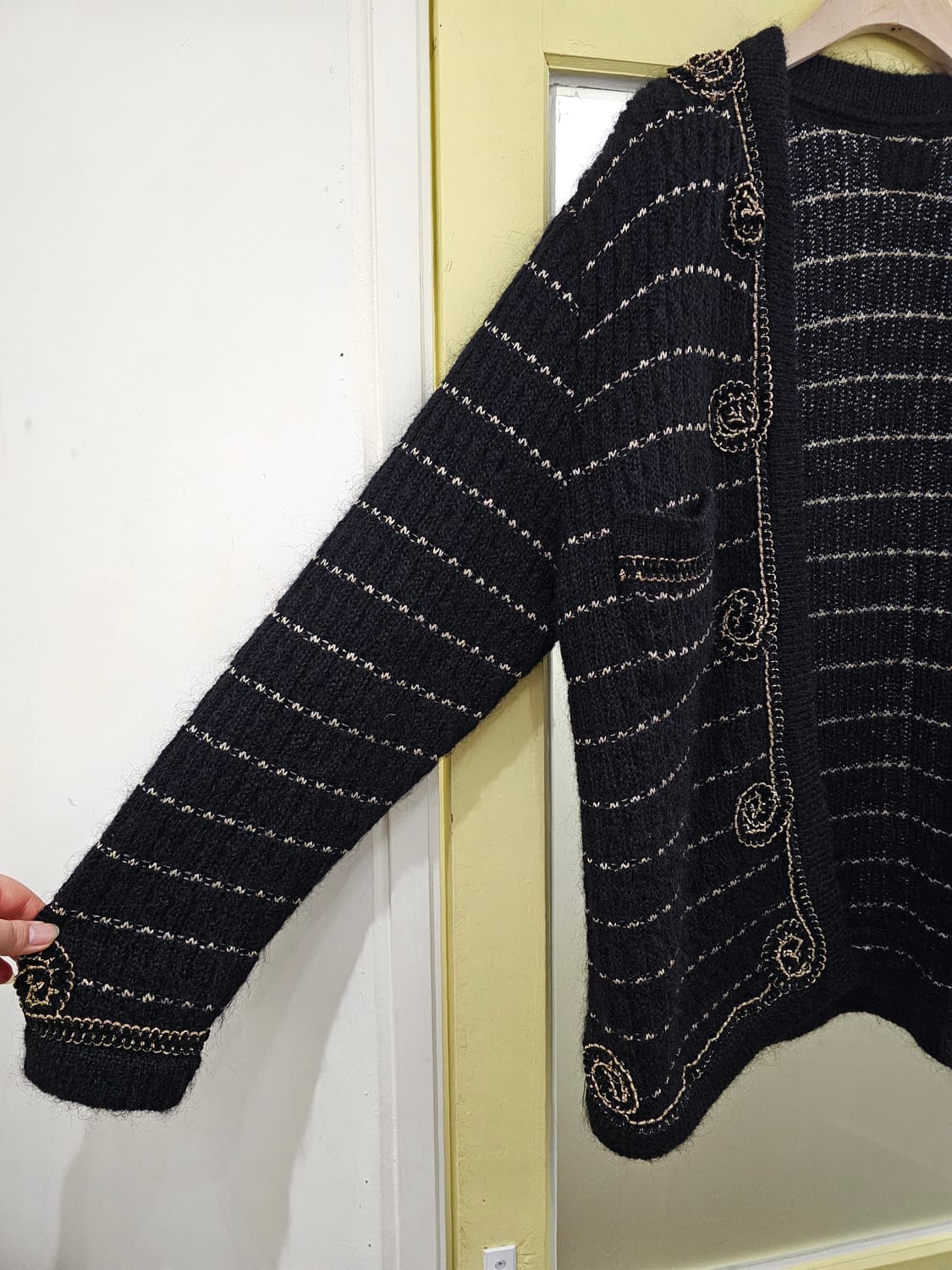 샤st 블랙골드 울 가디건 상품이미지4