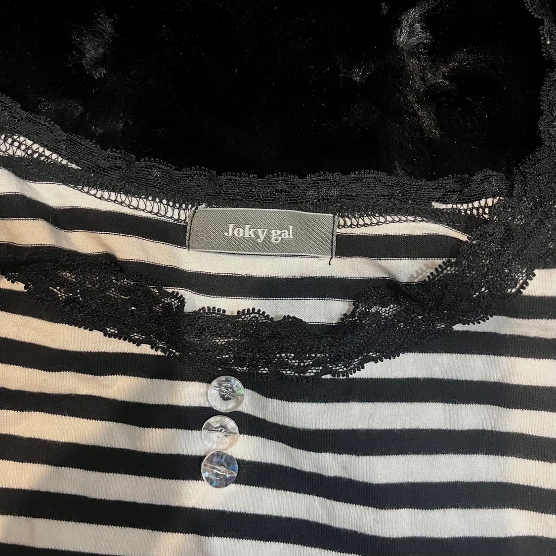 Joky gal 펑크 스트라이프 레이스 나시 y2k 갸루 상품이미지4
