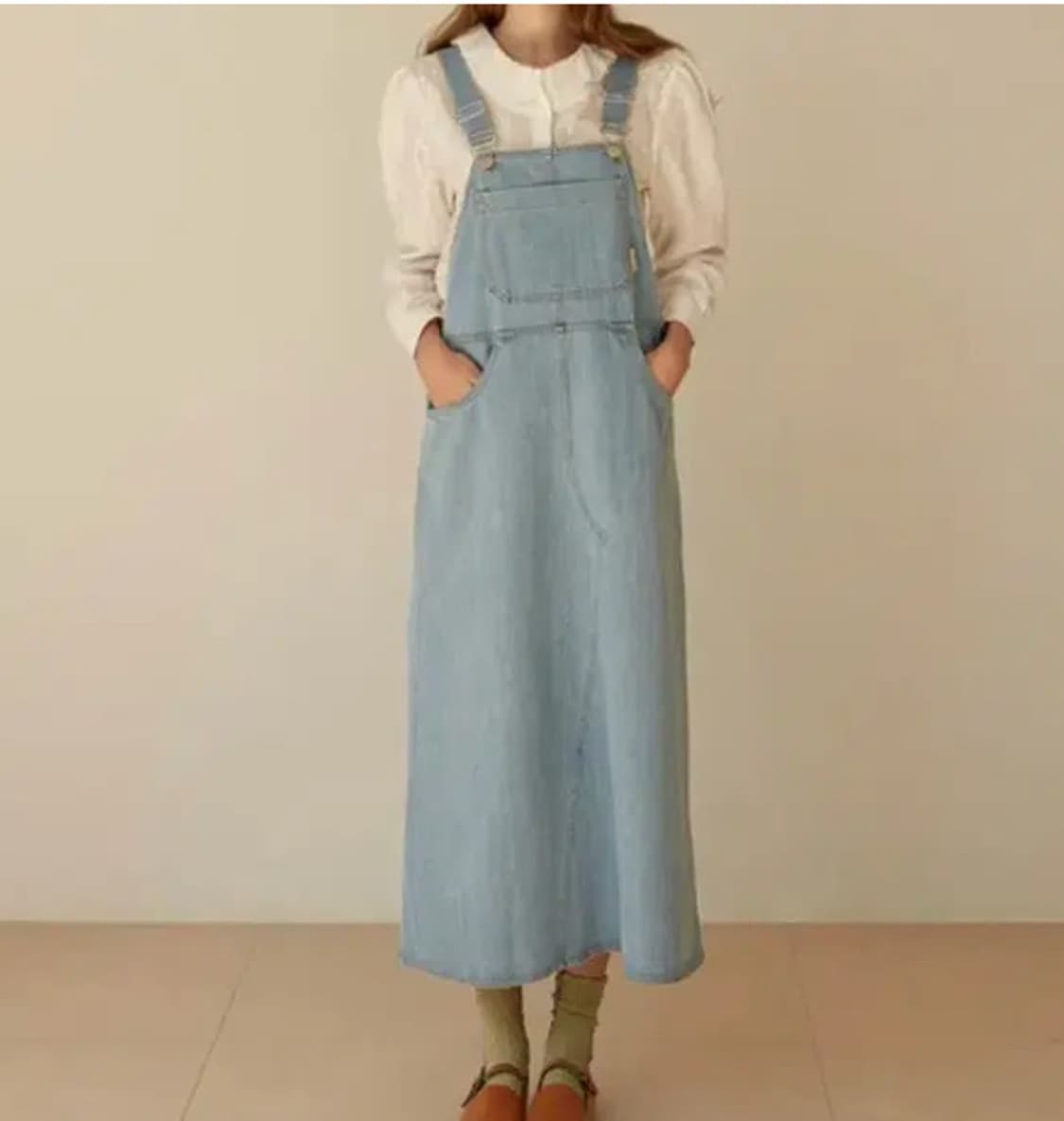 시눈 데님 오버롤 롱 원피스 상품이미지1