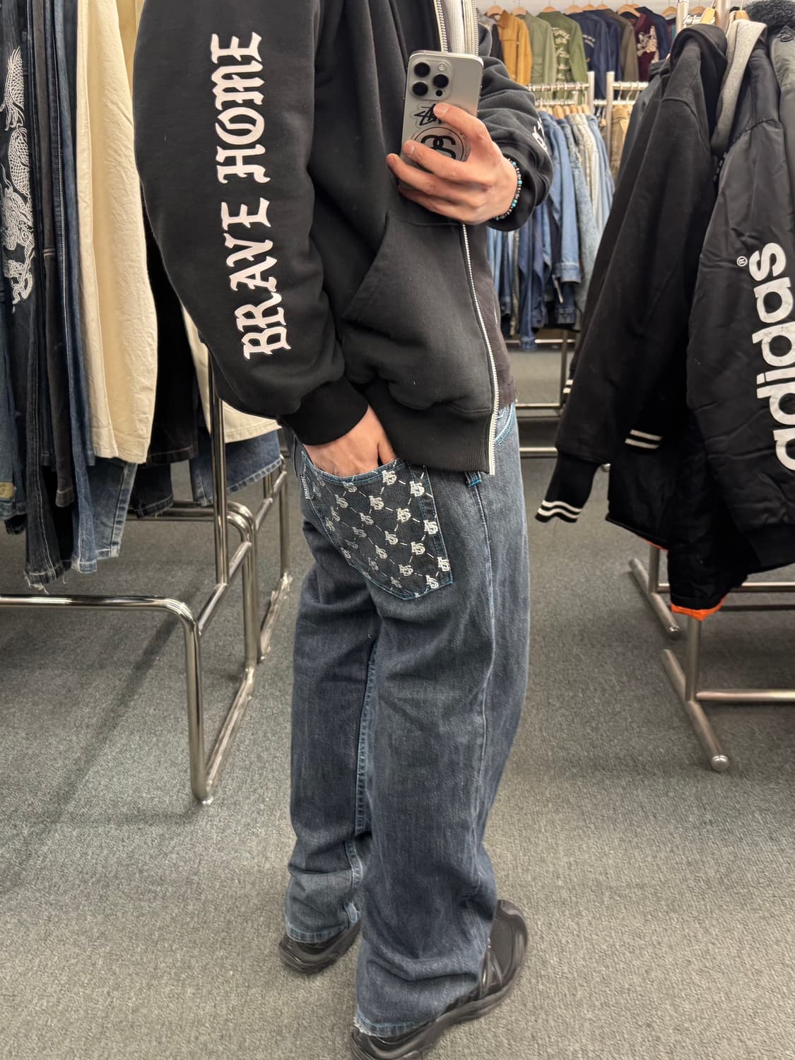 34)Asnadispec 빈티지 포켓 프린팅 블루 스티지 데님팬츠 상품이미지1