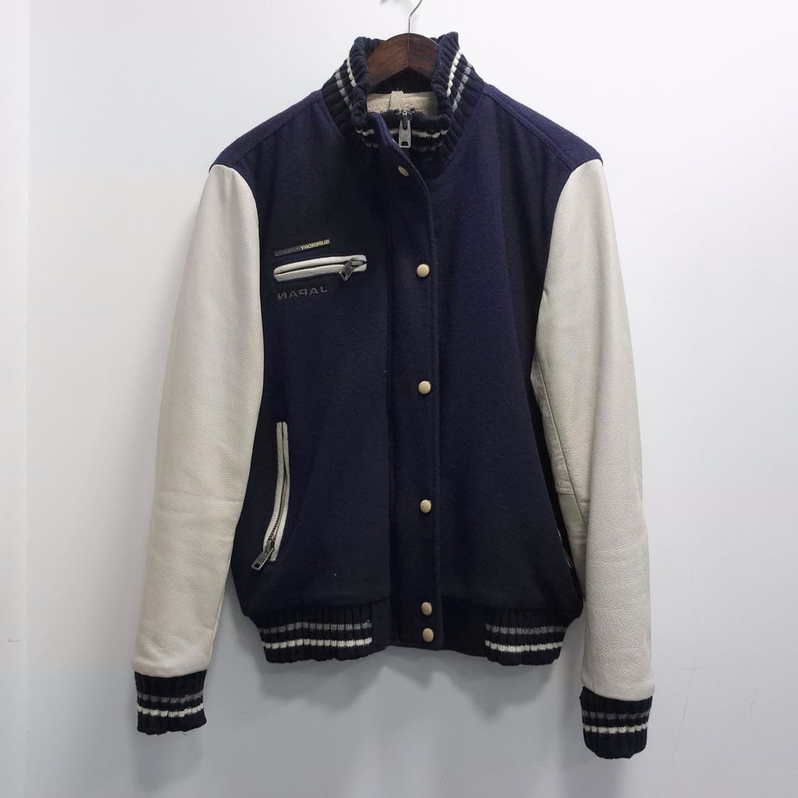 슈퍼드라이 네이비 울 스타디움 레더 자켓 S / 할인 상품이미지1