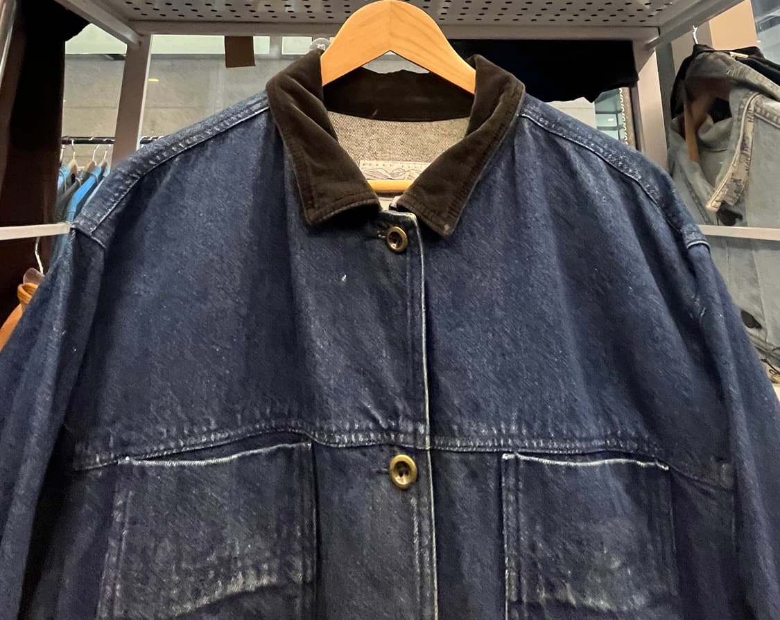 90s Perry Ellis America 데님 워크 자켓 코듀로이 칼라 상품이미지5