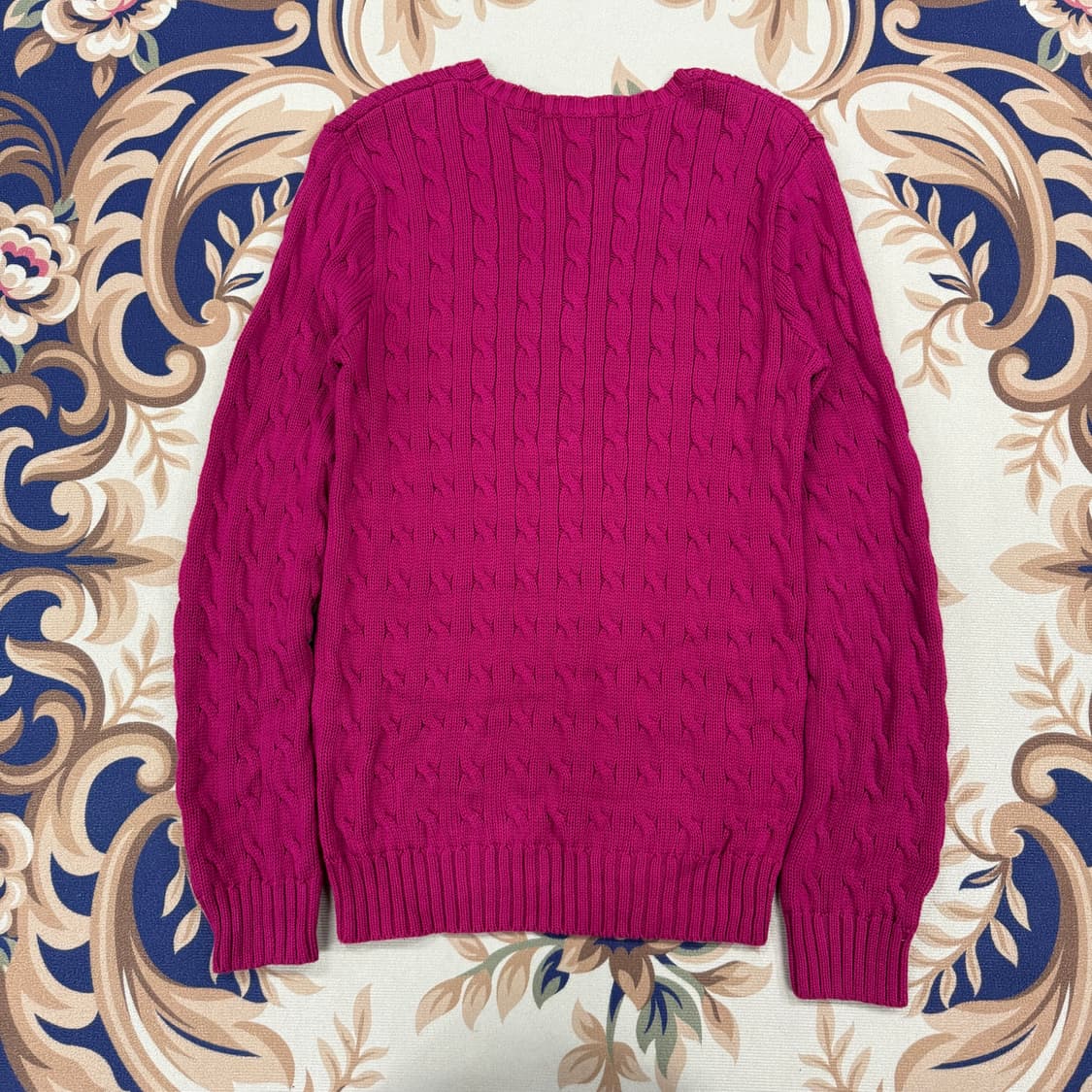 (우먼즈L)폴로 랄프로렌 코튼 브이넥 꽈배기니트(핑크) 상품이미지4