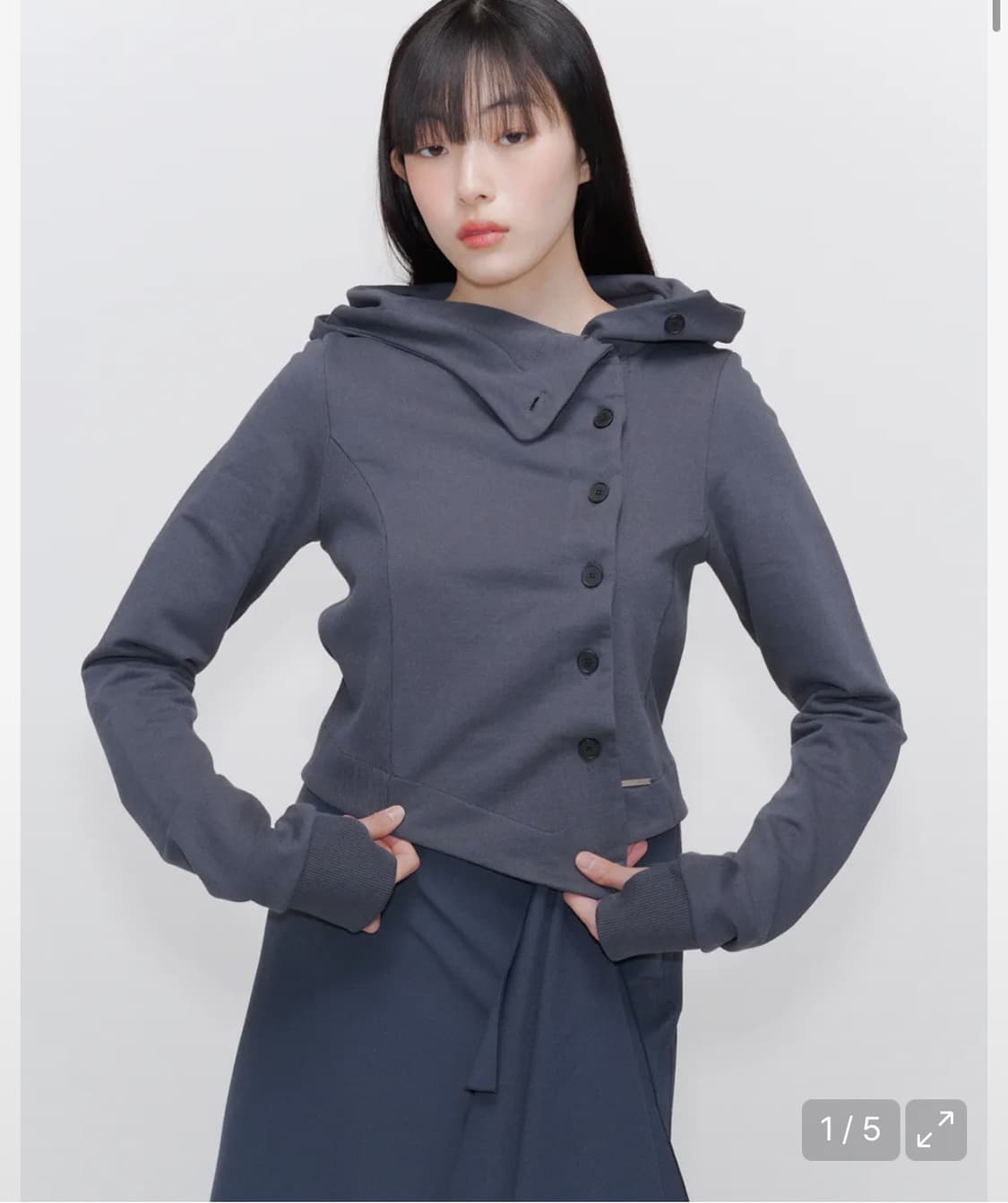미세키서울 Cowl neck botton hoodie CHARCOAL 상품이미지1
