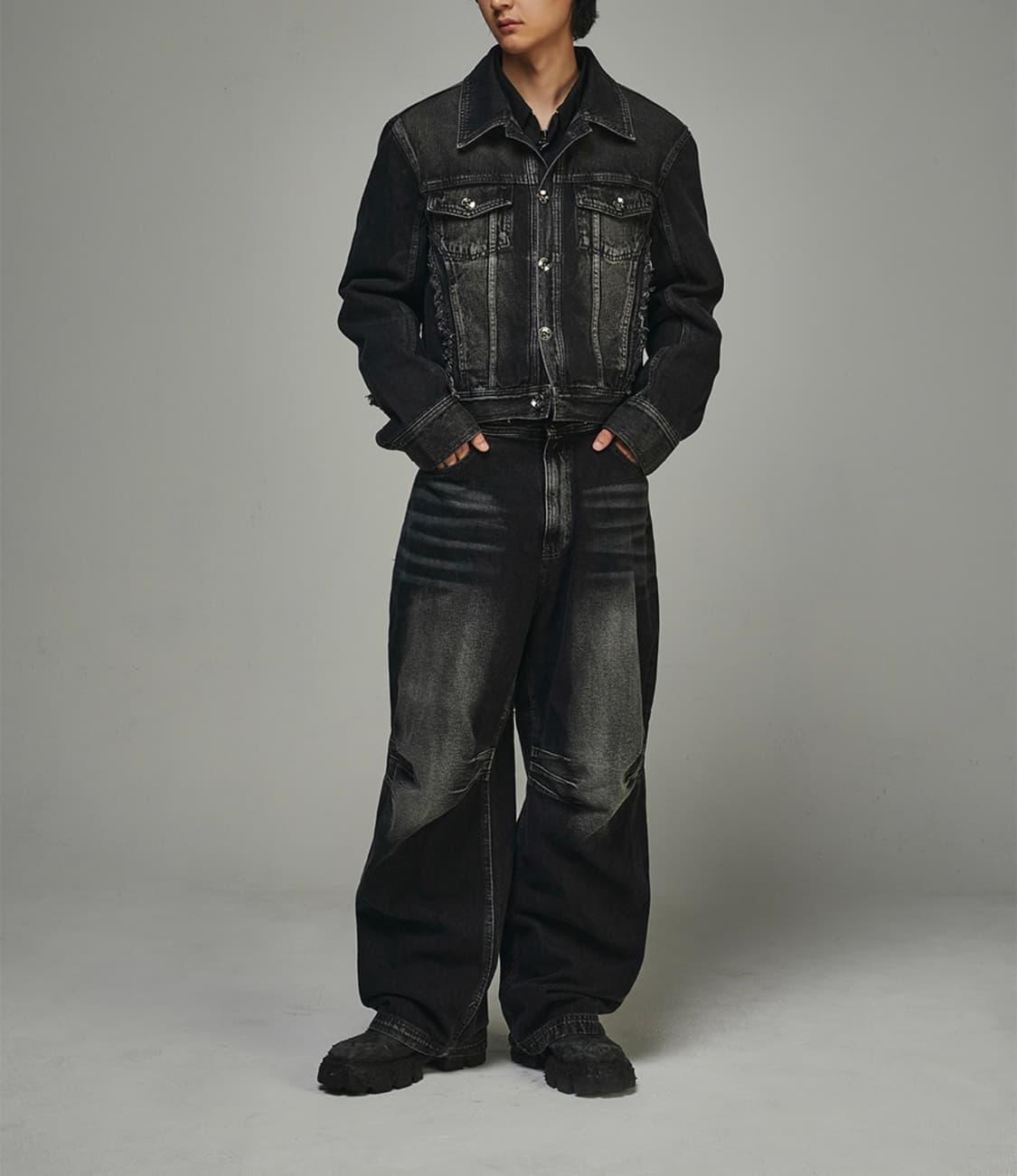 BLR 비엘알 더블 트라이던트 워싱 와이드 데님 팬츠 바지 S 상품이미지4