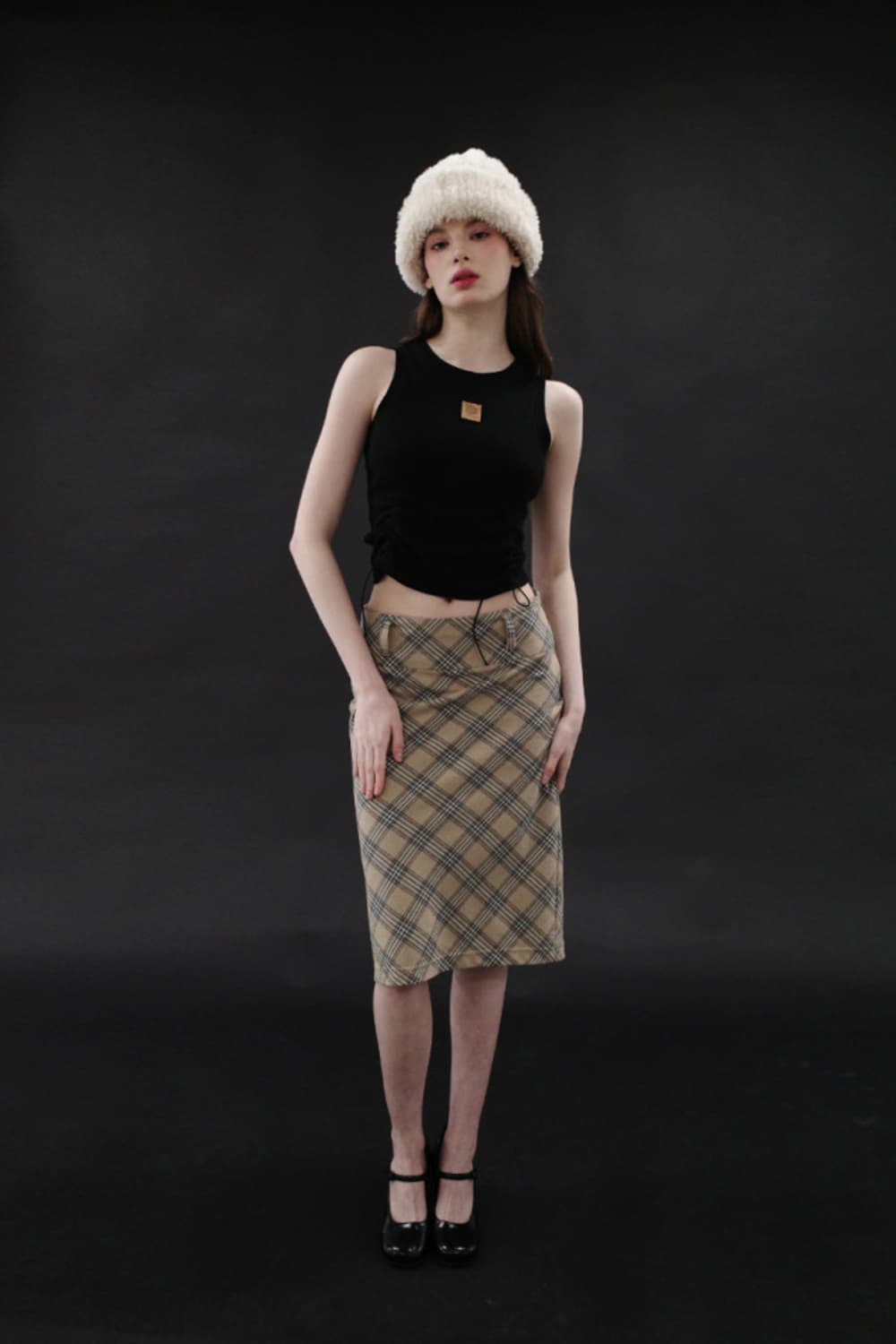 드라이로즈 터널 로고 슬리브리스 버터크림 옐로우레더와펜셔링스트랩홀터나시롤 상품이미지3