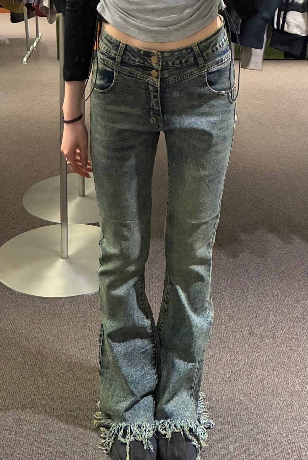 S)Japanese vintage 여성 프린지 부츠컷 데님팬츠 상품이미지2