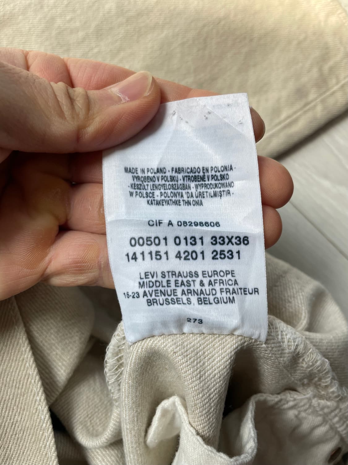 Levi’s 501 베이지 코튼 팬츠 (유럽판) 상품이미지5