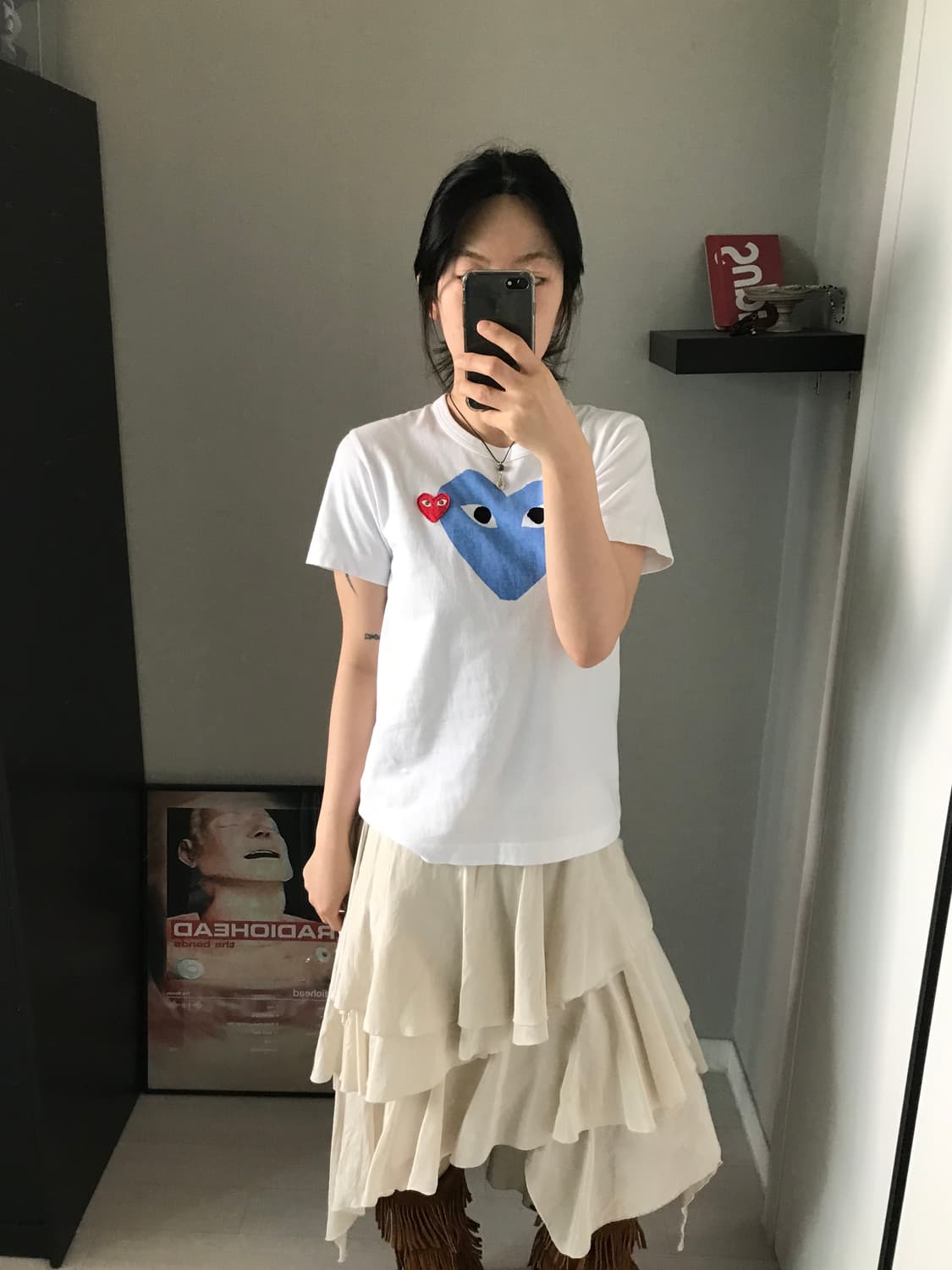 꼼데가르송 더블 하트 와펜 화이트 반팔티 상품이미지3