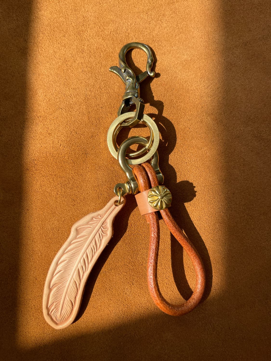 아메카지 레더 키링 세트 / 페더 참 / 브라스 하드웨어 상품이미지3