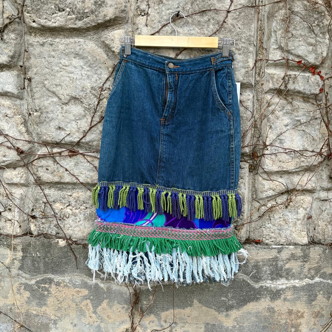 빈티지 청치마 레이어드 프릴 프린지 보헤미안 모리 Y2k 상품이미지1