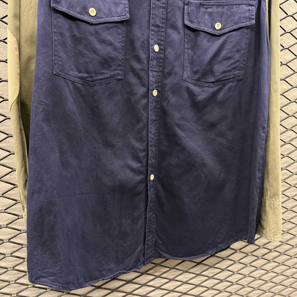 USA VINTAGE 컬러블럭 워크셔츠 배색 투포켓 엘보패치 디테일 상품이미지5