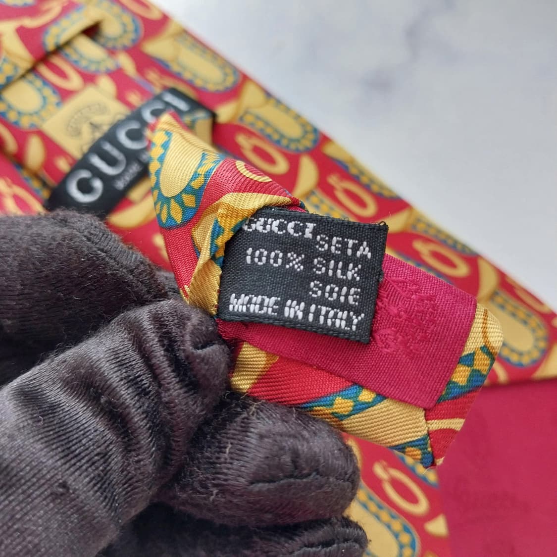 구찌 레드 승마 모티브 패턴 넥타이 9.2cm A+~A등급 K2469 상품이미지9