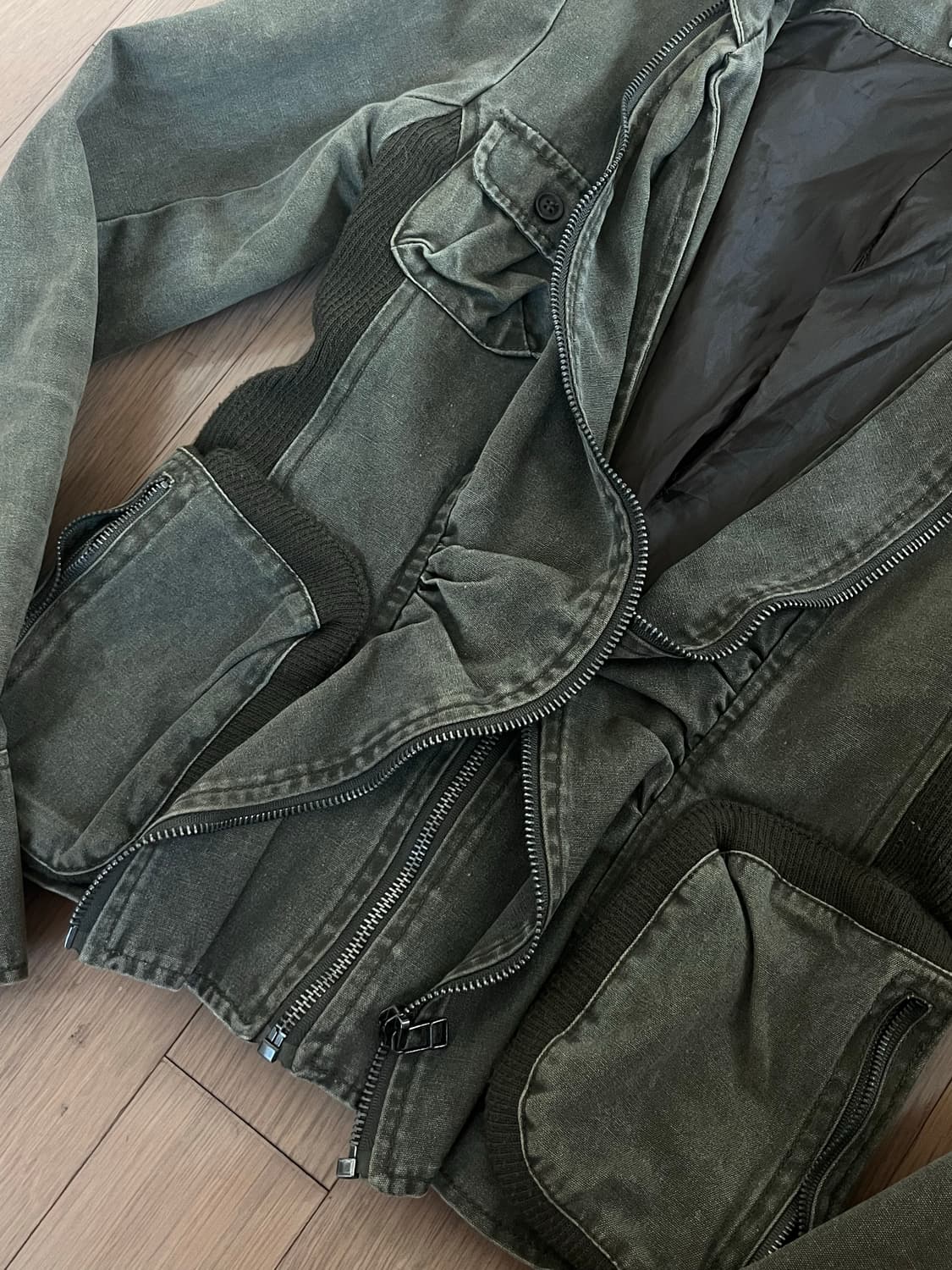 •Japanese vintage• y2k 카키 코튼자켓 니트 배색 자켓 상품이미지3