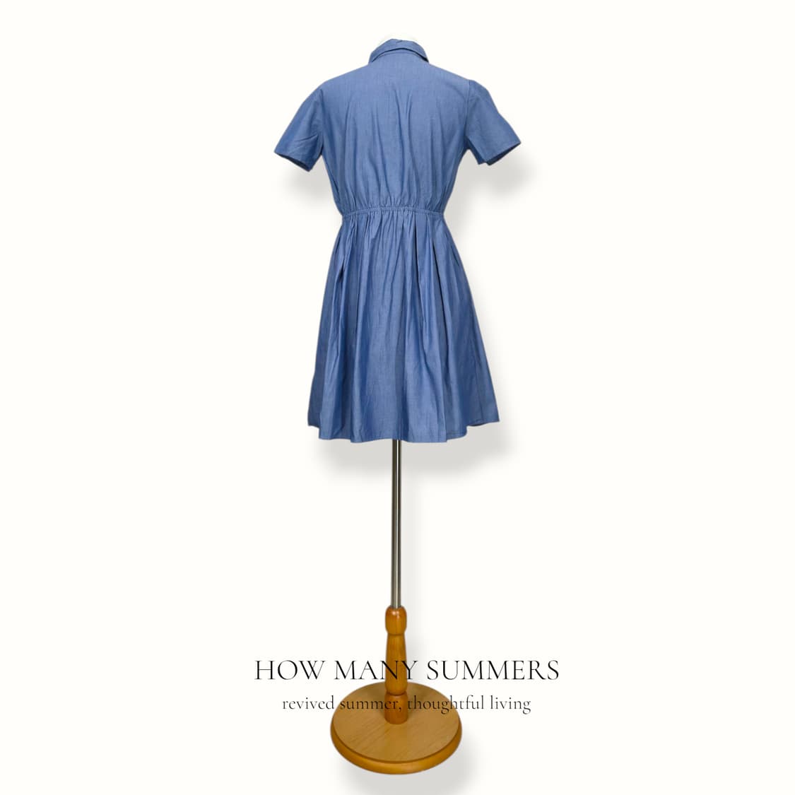 어스뮤직앤에콜로지 데님 샴브레이 원피스 블루 셔츠 반팔 미니 상품이미지3