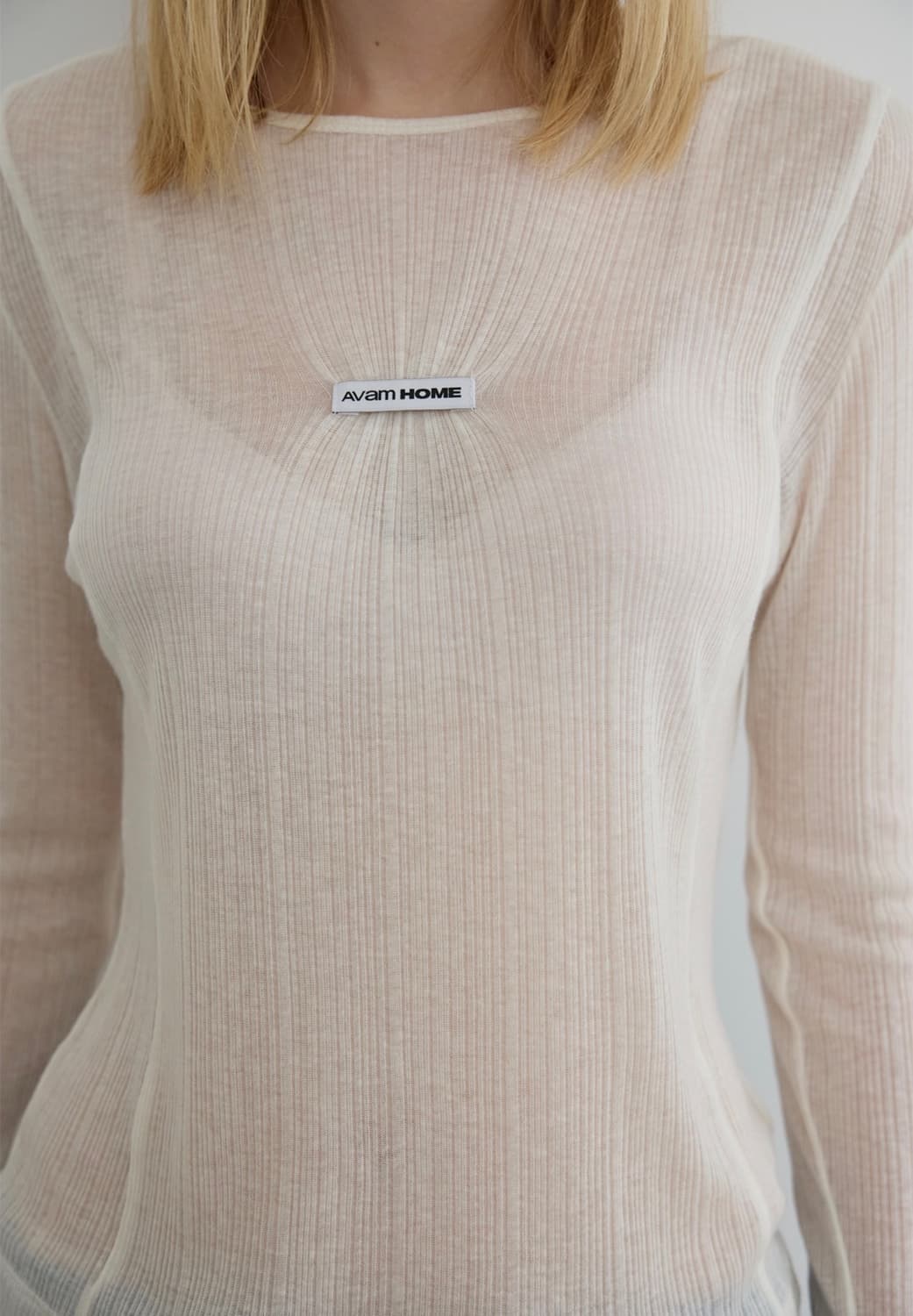 Label Shirring Long Sleeve Tee white 상품이미지3