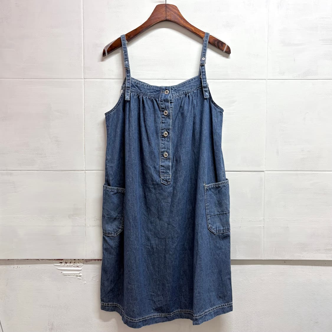 데님 모리걸 청멜빵 포켓 미디 원피스  JPN 상품이미지1