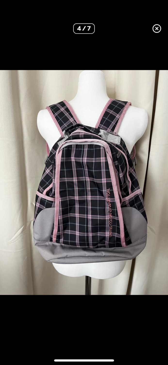 베네통 블랙 핑크 체크 빈티지 가방 일본 빈티지 모리걸 가방 상품이미지1